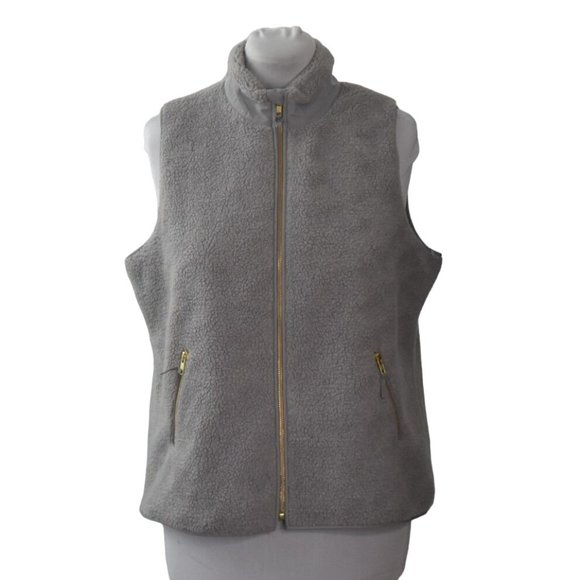Crown & Ivy Grey Fleece Vest Womens XL Faux Sherpa Lined - Picture 2 of 9